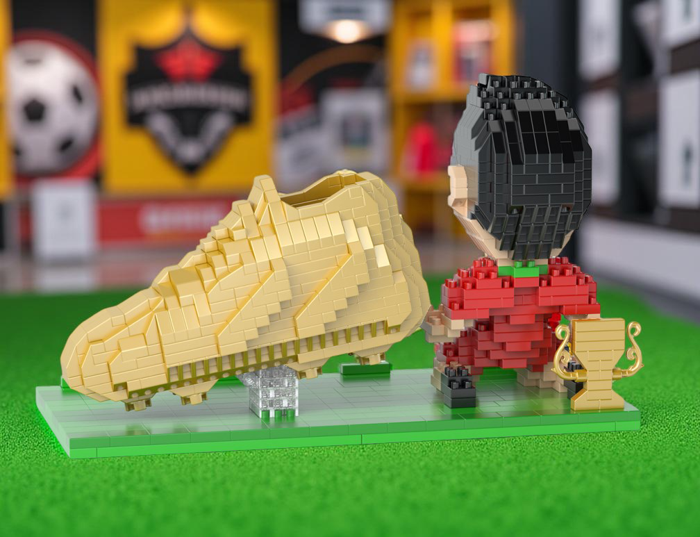 Briques de construction type LEGO : ballon, chaussures et joueurs de football foot-Fan2Foot